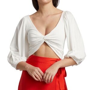 AMUR Oni Cropped Twist Front White Cotton Top Blouse XS $128
